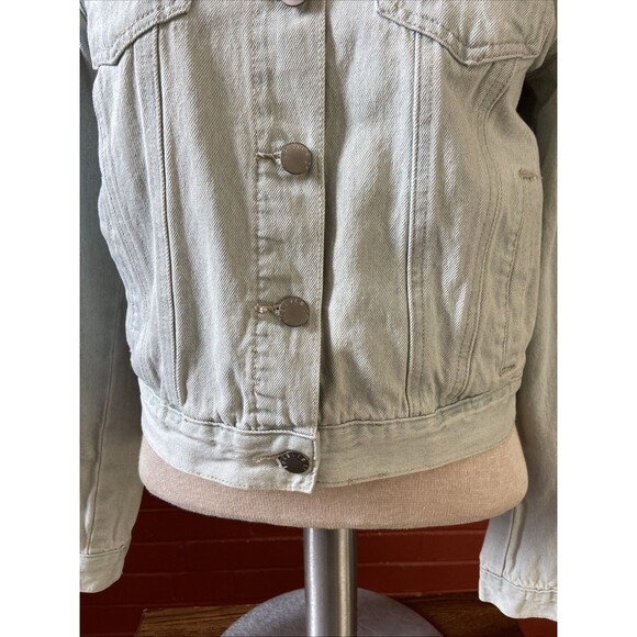 Essential Denim Size S Crop Jean Jacket Light Wash Button Pockets & Side Pockets - Picture 3 of 16